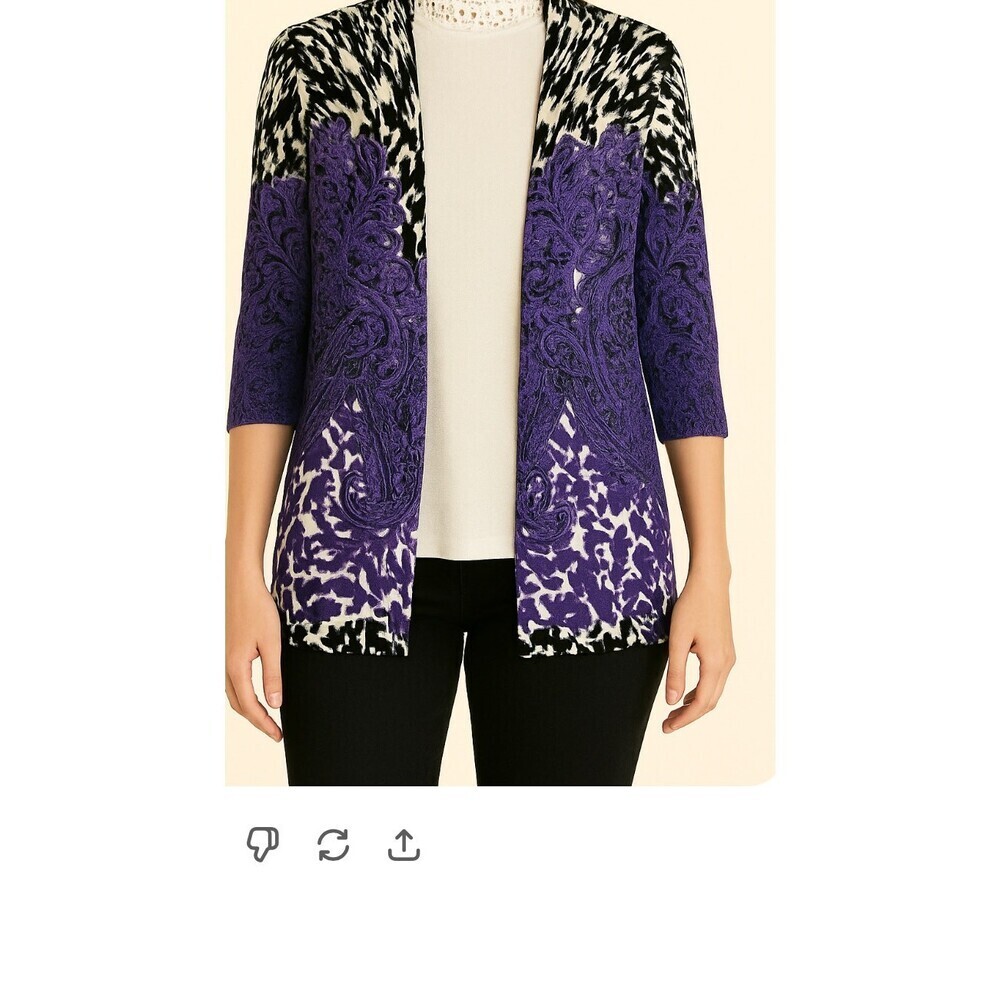 Chico's Graphic Paisley Twin Print Cardigan open front paisley print 3/4 sleeve